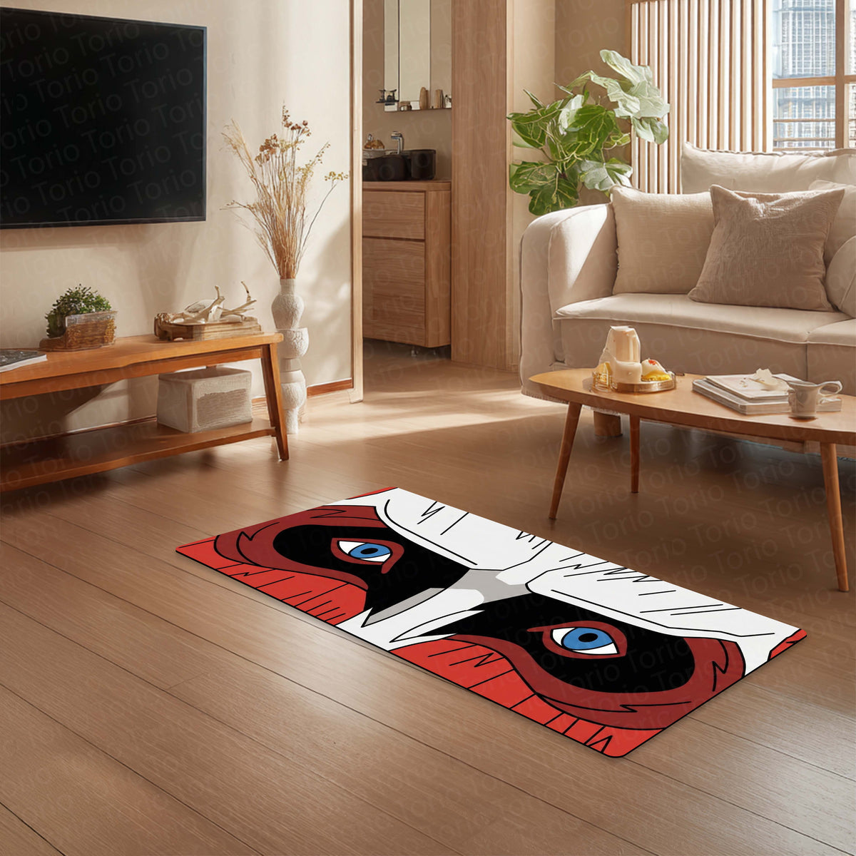 Masked Anime Eyes Floor Mat | Intense Red & Black Anime Eye Art Flat Rug | Anti-Slip 3mm Absorbent Floor Mat for Gaming Room, Bedroom, Studio & Otaku Decor