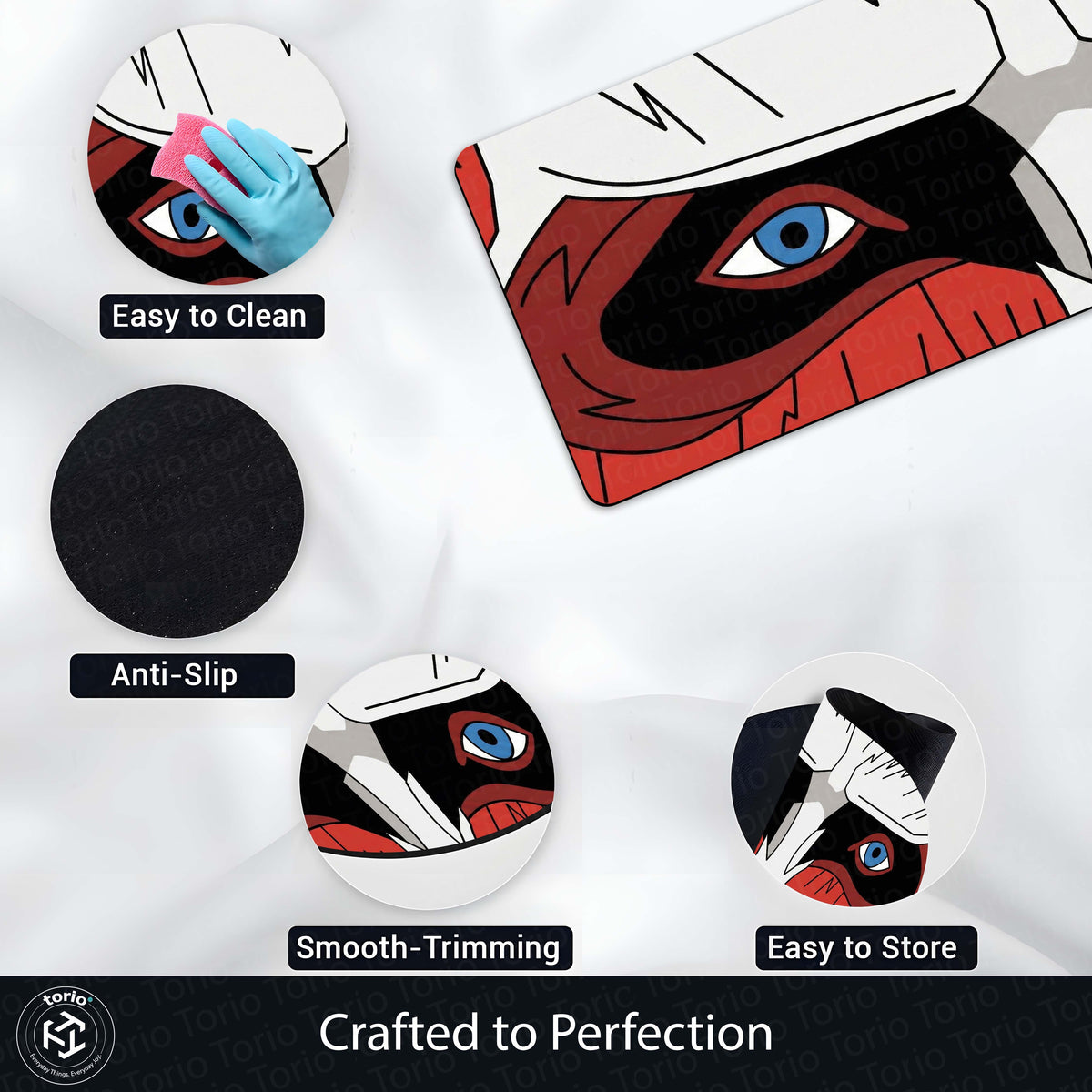 Masked Anime Eyes Floor Mat | Intense Red & Black Anime Eye Art Flat Rug | Anti-Slip 3mm Absorbent Floor Mat for Gaming Room, Bedroom, Studio & Otaku Decor