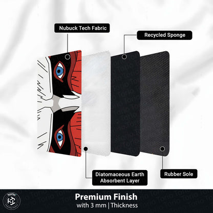 Masked Anime Eyes Floor Mat | Intense Red & Black Anime Eye Art Flat Rug | Anti-Slip 3mm Absorbent Floor Mat for Gaming Room, Bedroom, Studio & Otaku Decor