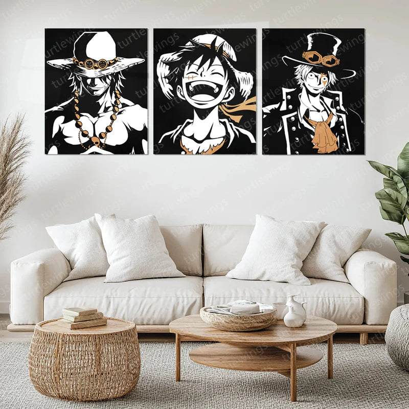 Anime Metal Poster | Ace, Luffy & Sabo Metal Poster Set – One Piece Brothers Wall Art Collection