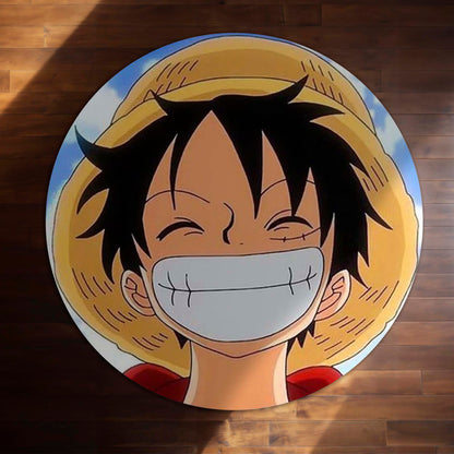 Monkey D. Luffy Smiling Face Circular Floor Mat (3 mm Thick) | One Piece Anime Round Flat Rug for Bedroom, Gaming Room & Otaku Decor | TORIO