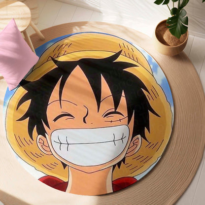 Monkey D. Luffy Smiling Face Circular Floor Mat (3 mm Thick) | One Piece Anime Round Flat Rug for Bedroom, Gaming Room & Otaku Decor | TORIO