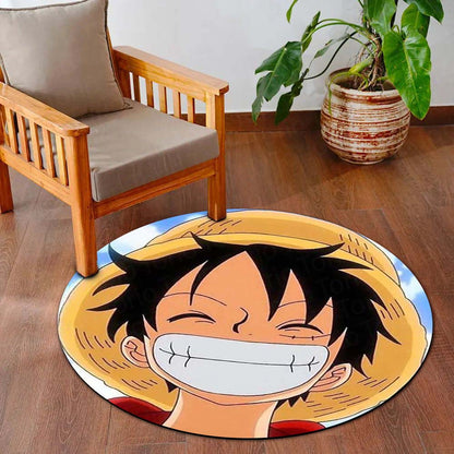 Monkey D. Luffy Smiling Face Circular Floor Mat (3 mm Thick) | One Piece Anime Round Flat Rug for Bedroom, Gaming Room & Otaku Decor | TORIO