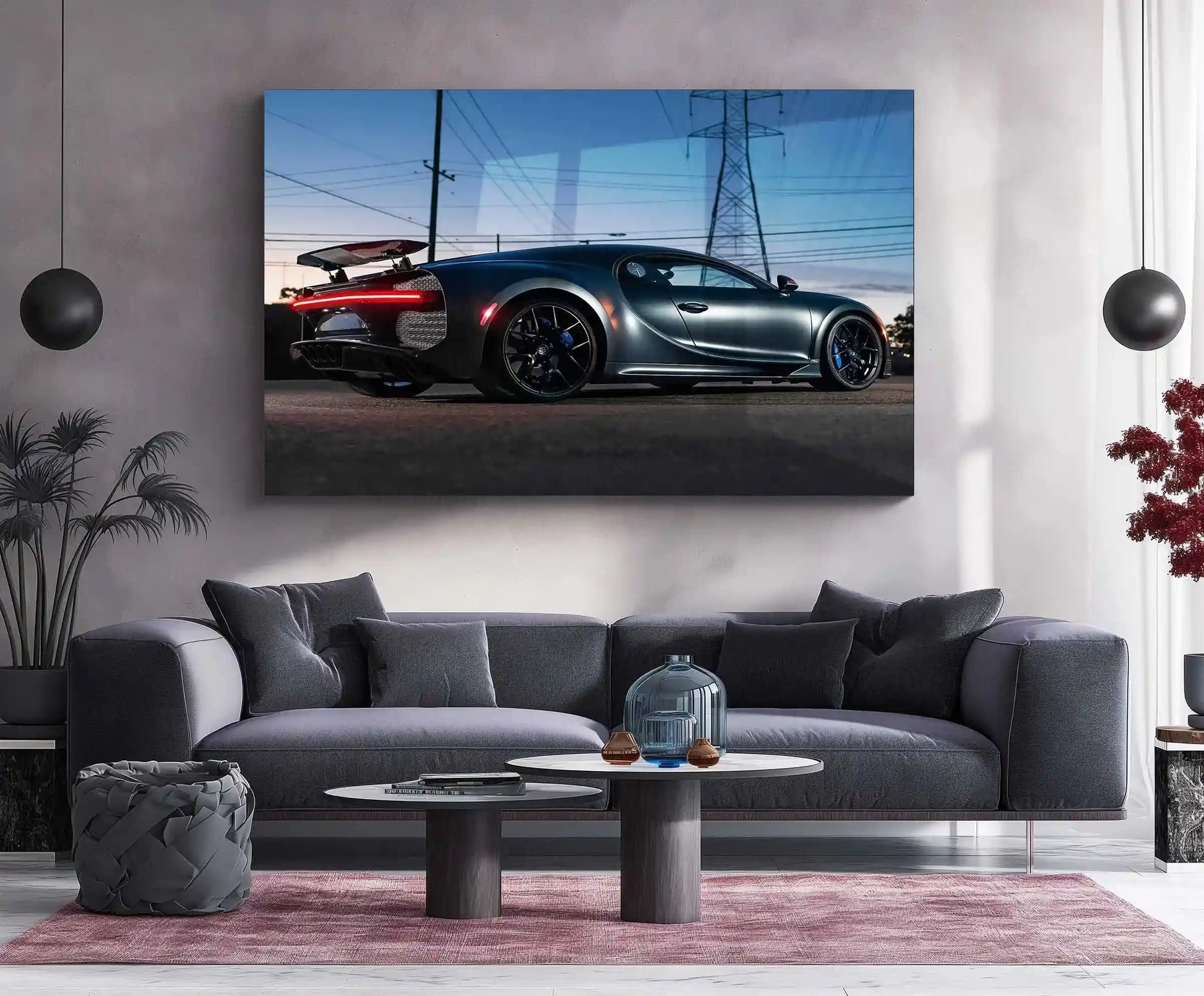 LED | 🏁 Bugatti Chiron Sport LED Metal Poster | Hypercar Wall Art with Neon Glow | Luxury Automotive Decor - TURTLEWINGS