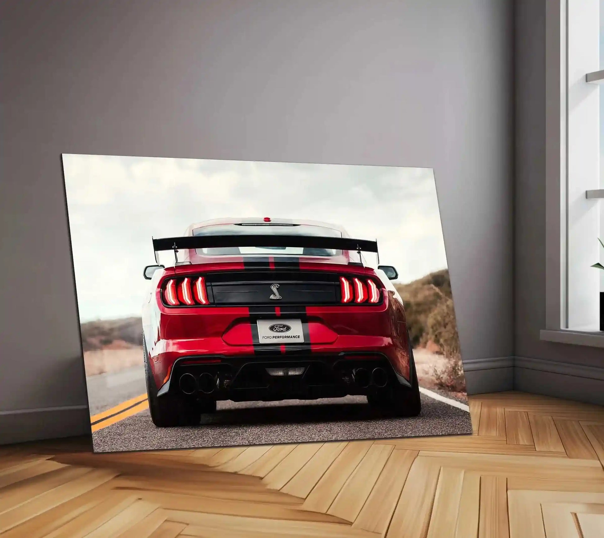 LED | 🐍 Ford Mustang Shelby GT500 Neon LED Metal Poster | American Muscle Wall Art | Supercharged Street Glow Decor - TURTLEWINGS