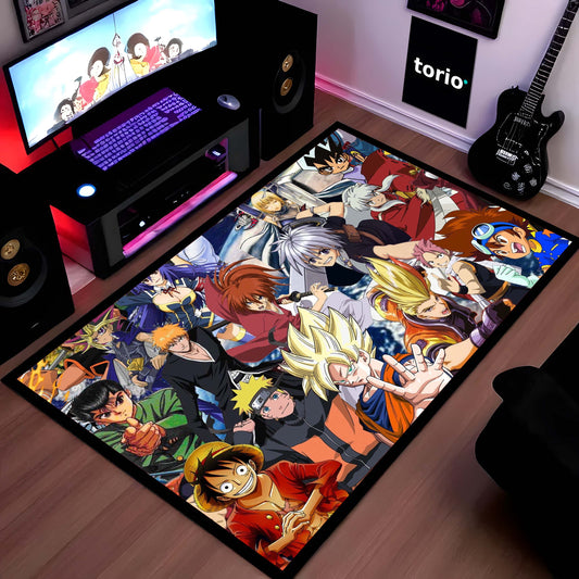 Anime Legends Crossover Floor Mat | Naruto Goku Luffy Ichigo Collage Flat Rug | Anti-Slip 3mm Absorbent Floor Mat for Gaming Room, Bedroom & Otaku Setup