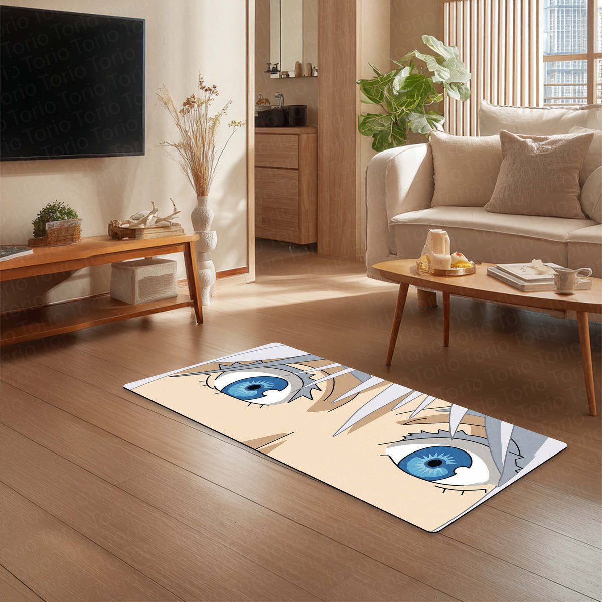Anime Blue Eyes Floor Mat | Aesthetic Anime Eye Art Flat Rug | Anti-Slip 3mm Absorbent Floor Mat for Bedroom, Gaming Room, Bathroom & Otaku Decor