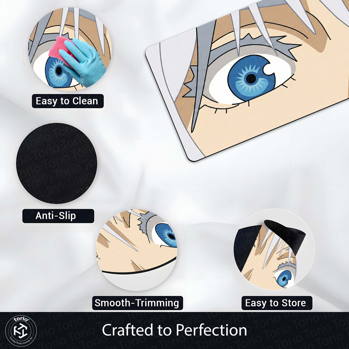 Anime Blue Eyes Floor Mat | Aesthetic Anime Eye Art Flat Rug | Anti-Slip 3mm Absorbent Floor Mat for Bedroom, Gaming Room, Bathroom & Otaku Decor