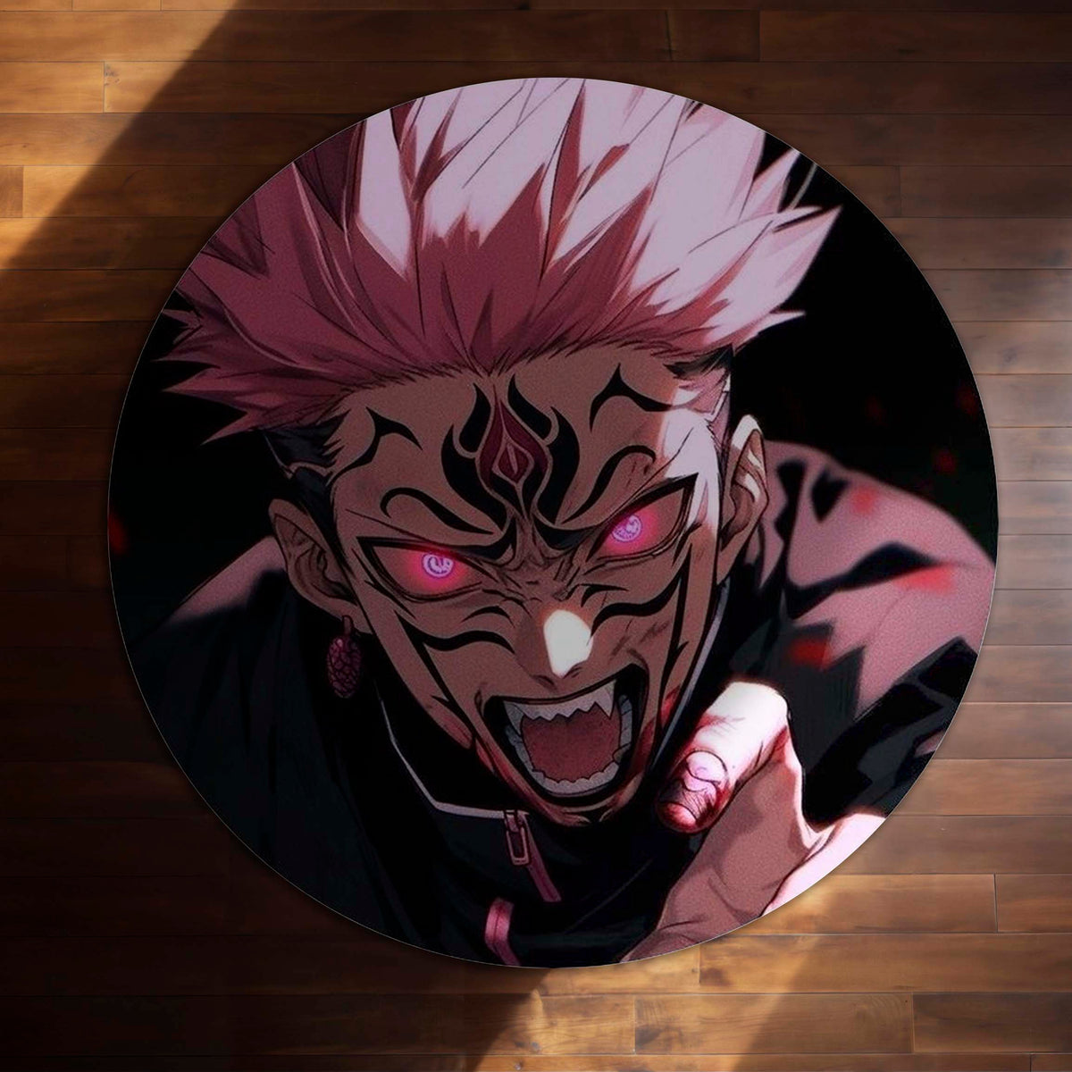 Ryomen Sukuna Anime Circular Floor Mat (3 mm Thick) | Jujutsu Kaisen Cursed King Round Flat Rug with Dark Aura Design for Gaming Room, Bedroom & Otaku Decor | TORIO