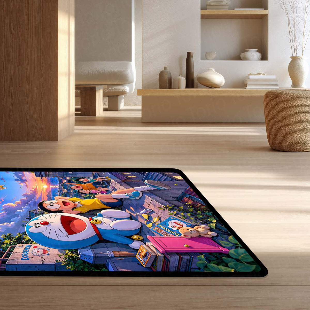 Doraemon & Friends Adventure Area Flat Rug | Doraemon Anime Flat Rug | Nobita Cartoon Room Decor | Premium Gaming & Bedroom Flat Rug