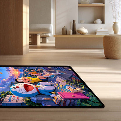 Doraemon & Friends Adventure Area Flat Rug | Doraemon Anime Flat Rug | Nobita Cartoon Room Decor | Premium Gaming & Bedroom Flat Rug