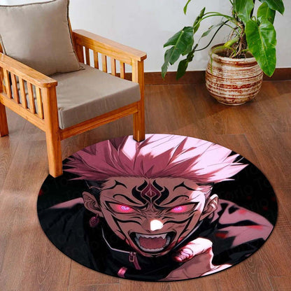 Ryomen Sukuna Anime Circular Floor Mat (3 mm Thick) | Jujutsu Kaisen Cursed King Round Flat Rug with Dark Aura Design for Gaming Room, Bedroom & Otaku Decor | TORIO