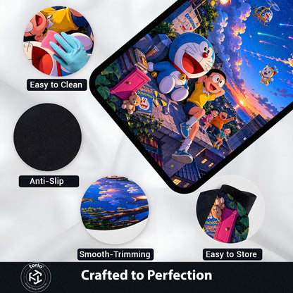 Doraemon & Friends Adventure Area Flat Rug | Doraemon Anime Flat Rug | Nobita Cartoon Room Decor | Premium Gaming & Bedroom Flat Rug