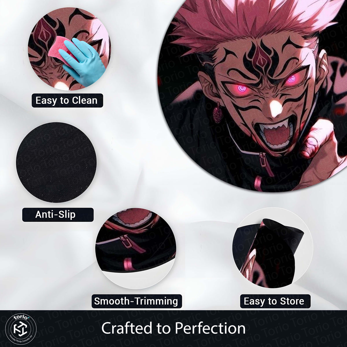 Ryomen Sukuna Anime Circular Floor Mat (3 mm Thick) | Jujutsu Kaisen Cursed King Round Flat Rug with Dark Aura Design for Gaming Room, Bedroom & Otaku Decor | TORIO
