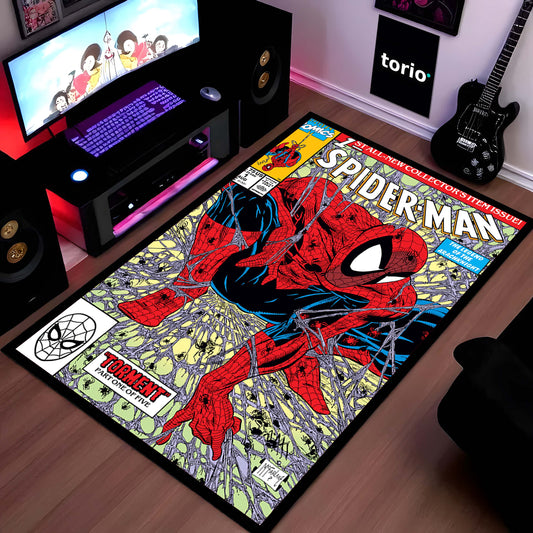 Spider-Man Comic Floor Mat | Marvel Superhero Wall-to-Flat Rug | Anti-Slip 3mm Absorbent Gaming Room & Bedroom Floor Mat