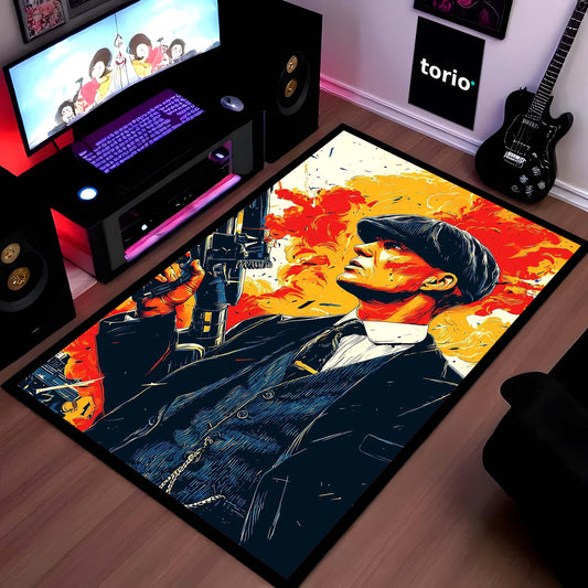 Peaky Blinders Tommy Shelby Fire Art Area Flat Rug | Vintage British Gangster Area Flat Rug | Premium Cinematic Gaming & Living Room Decor Flat Rug