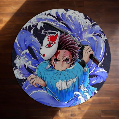 Tanjiro Kamado Demon Slayer Circular Floor Mat (3 mm Thick) | Anime Inspired Round Flat Rug for Gaming Room, Bedroom & Otaku Decor | TORIO