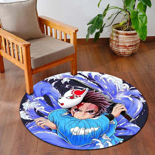 Tanjiro Kamado Demon Slayer Circular Floor Mat (3 mm Thick) | Anime Inspired Round Flat Rug for Gaming Room, Bedroom & Otaku Decor | TORIO