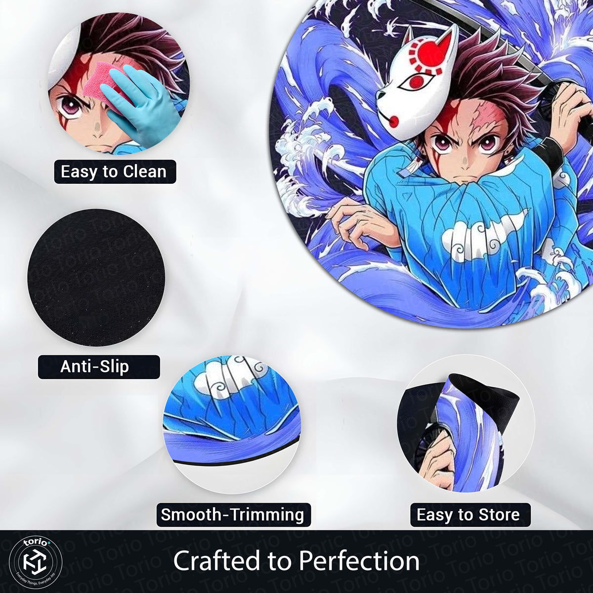 Tanjiro Kamado Demon Slayer Circular Floor Mat (3 mm Thick) | Anime Inspired Round Flat Rug for Gaming Room, Bedroom & Otaku Decor | TORIO