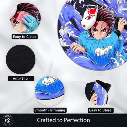 Tanjiro Kamado Demon Slayer Circular Floor Mat (3 mm Thick) | Anime Inspired Round Flat Rug for Gaming Room, Bedroom & Otaku Decor | TORIO