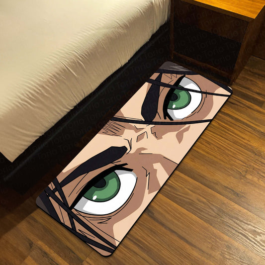 Anime Warrior Green Eyes Floor Mat | Intense Anime Eye Art Flat Rug | Anti-Slip 3mm Absorbent Floor Mat for Bedroom, Gaming Room, Bathroom & Otaku Decor