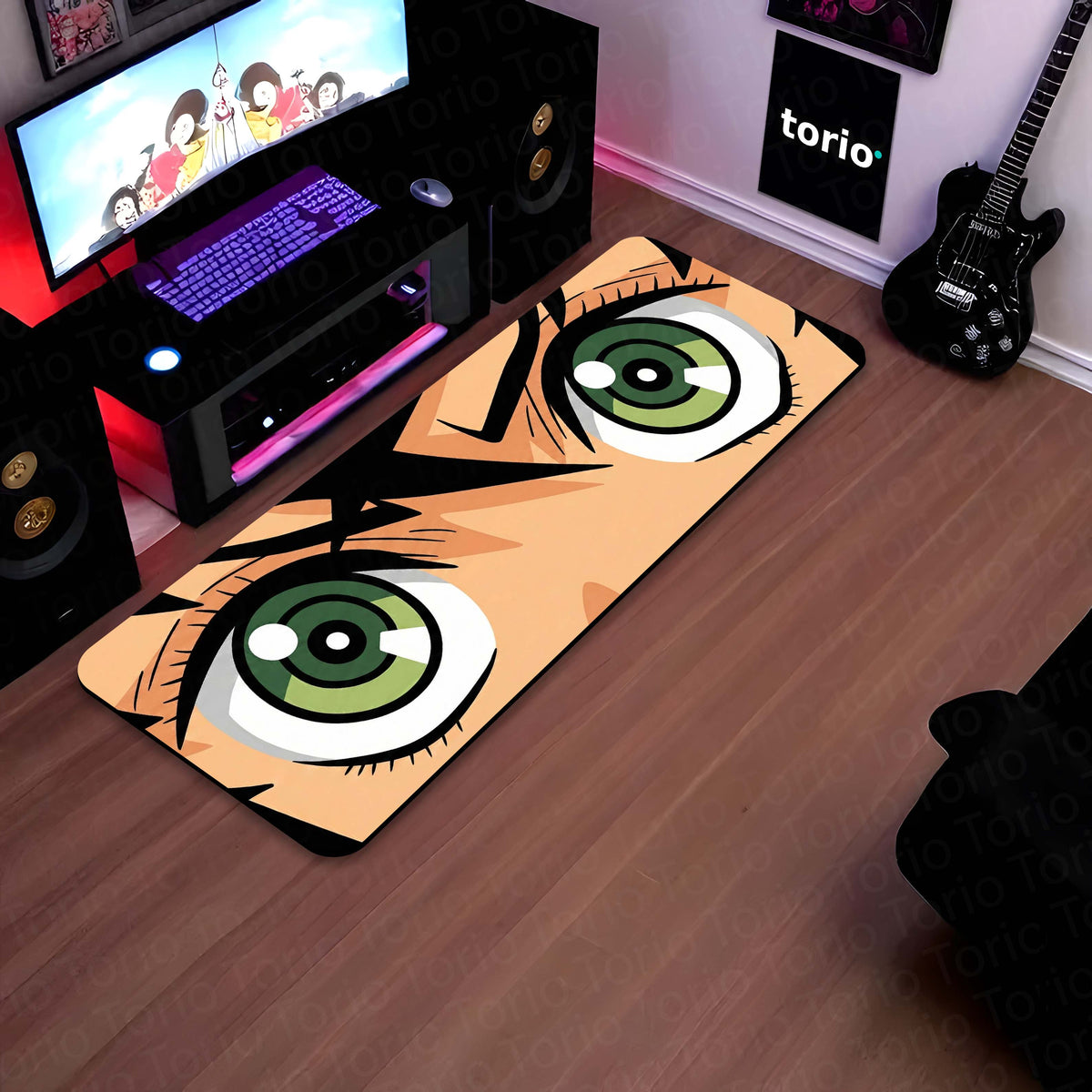 Attack Titan Green Eyes Floor Mat | Anime Intense Eye Art Flat Rug | Anti-Slip 3mm Absorbent Floor Mat for Bedroom, Gaming Room, Bathroom & Otaku Decor