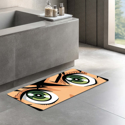 Attack Titan Green Eyes Floor Mat | Anime Intense Eye Art Flat Rug | Anti-Slip 3mm Absorbent Floor Mat for Bedroom, Gaming Room, Bathroom & Otaku Decor