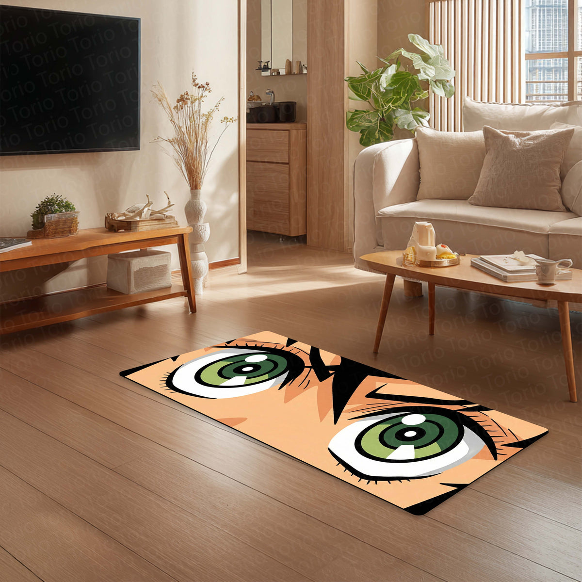 Attack Titan Green Eyes Floor Mat | Anime Intense Eye Art Flat Rug | Anti-Slip 3mm Absorbent Floor Mat for Bedroom, Gaming Room, Bathroom & Otaku Decor