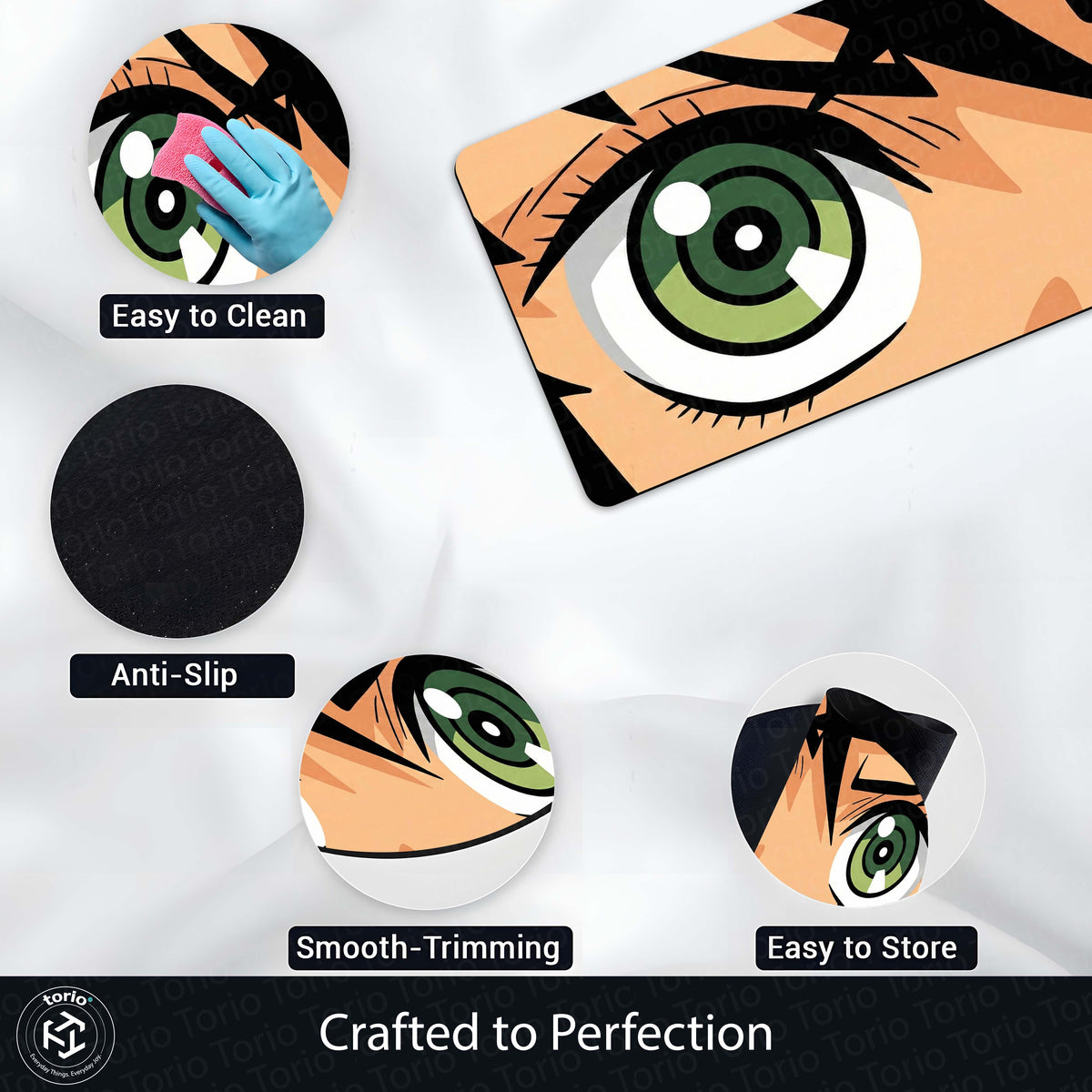 Attack Titan Green Eyes Floor Mat | Anime Intense Eye Art Flat Rug | Anti-Slip 3mm Absorbent Floor Mat for Bedroom, Gaming Room, Bathroom & Otaku Decor