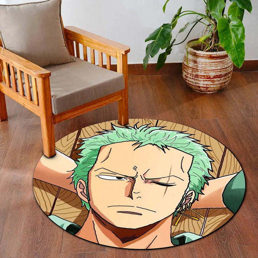 Roronoa Zoro Anime Circular Floor Mat (3 mm Thick) | One Piece Zoro Face Round Flat Rug with Samurai Minimal Aesthetic for Bedroom, Gaming Room & Otaku Decor | TORIO