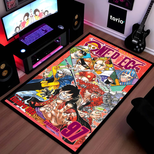 One Piece Floor Mat | Luffy & Straw Hat Pirates Comic Collage Flat Rug | Anti-Slip 3mm Anime Floor Mat for Gaming Room, Bedroom & Otaku Setup