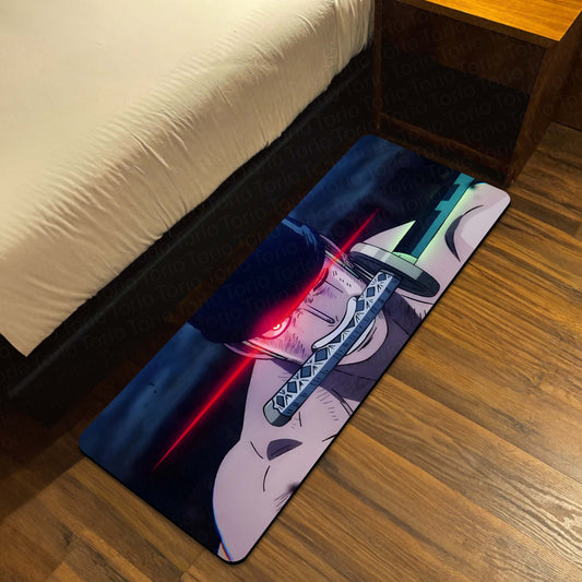 One Piece Roronoa Zoro Anime Floor Mat | Zoro Sword Eye Art Flat Rug | Anti-Slip 3mm Absorbent Floor Mat for Bedroom, Gaming Room, Bathroom & Otaku Decor