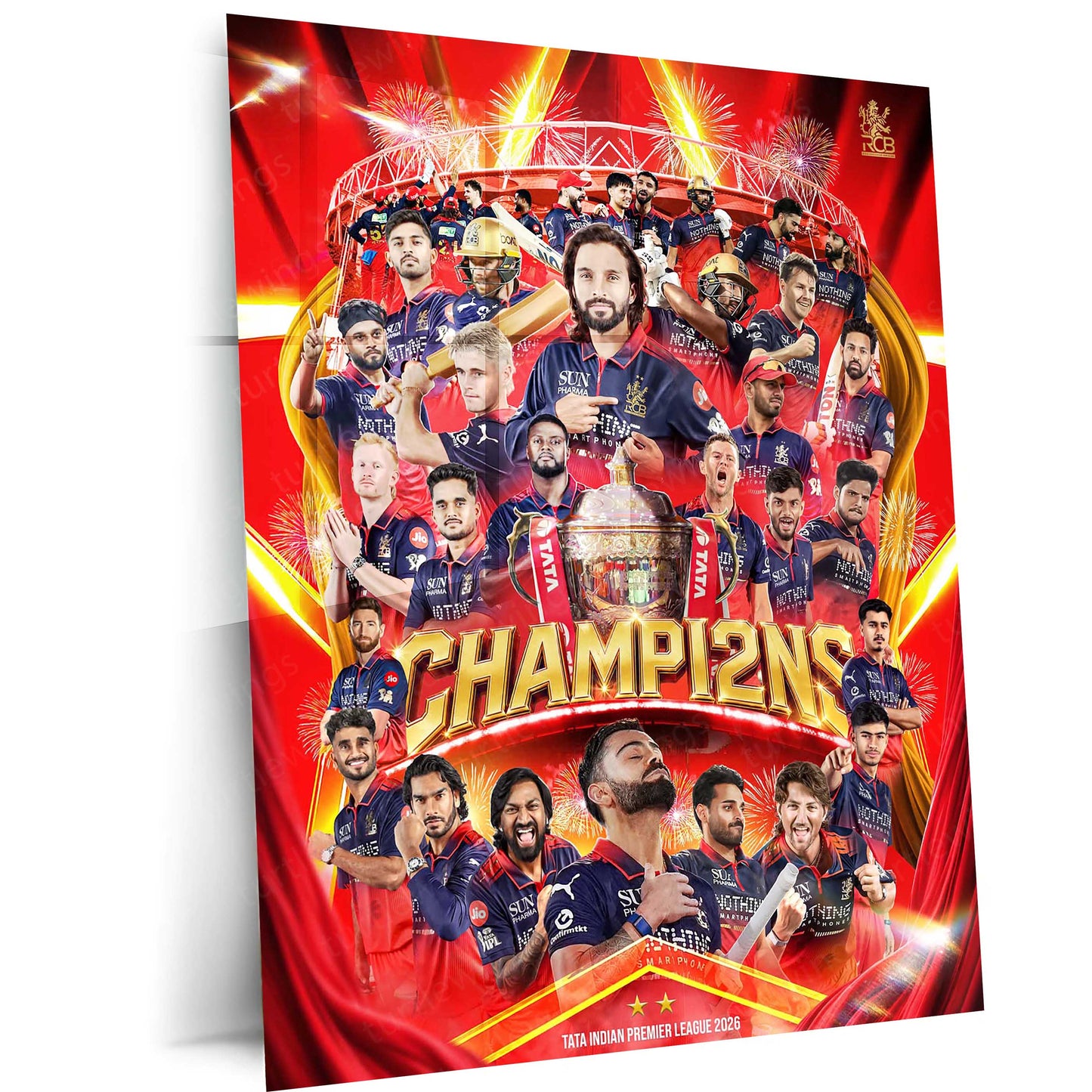 RCB Champion Celebration Metal Poster | IPL 2026 Trophy Winning Cricket Wall Art for Fans