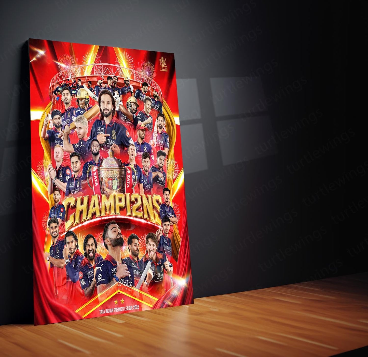 RCB Champion Celebration Metal Poster | IPL 2026 Trophy Winning Cricket Wall Art for Fans