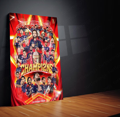 RCB Champion Celebration Metal Poster | IPL 2026 Trophy Winning Cricket Wall Art for Fans