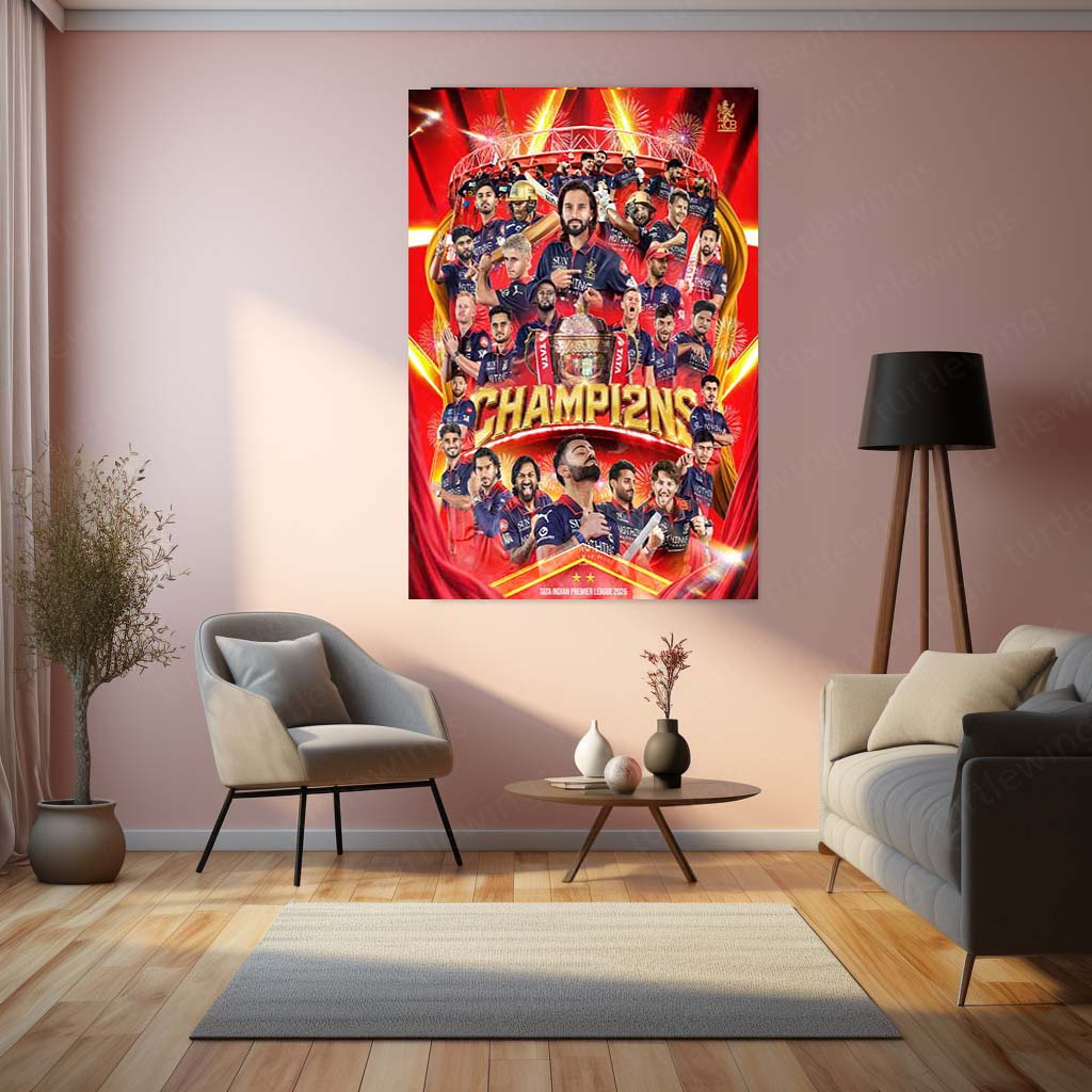 RCB Champion Celebration Metal Poster | IPL 2026 Trophy Winning Cricket Wall Art for Fans