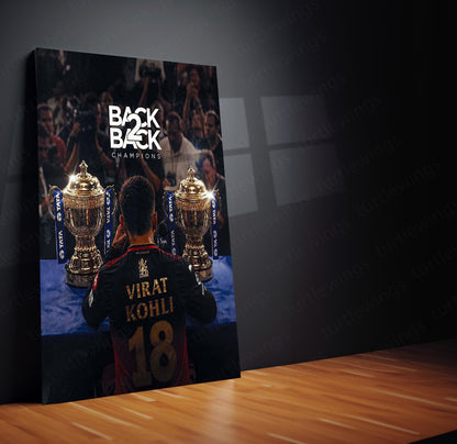 RCB Back 2 Back Champions Metal Poster | Virat Kohli Trophy IPL 2026 Wall Art