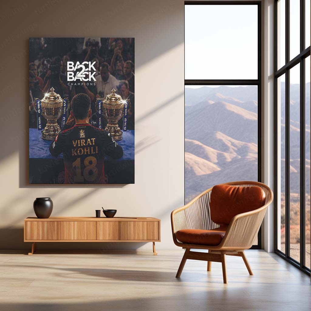 RCB Back 2 Back Champions Metal Poster | Virat Kohli Trophy IPL 2026 Wall Art