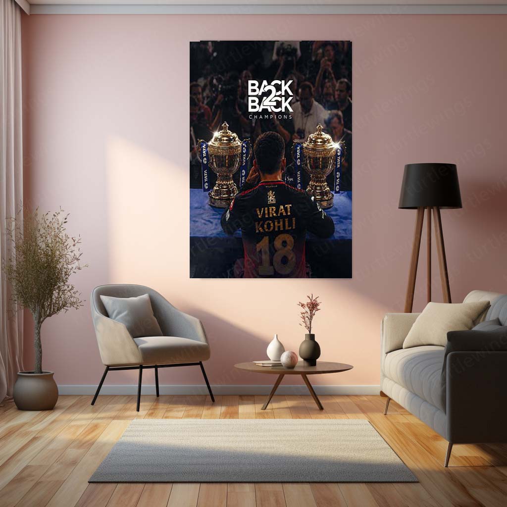 RCB Back 2 Back Champions Metal Poster | Virat Kohli Trophy IPL 2026 Wall Art