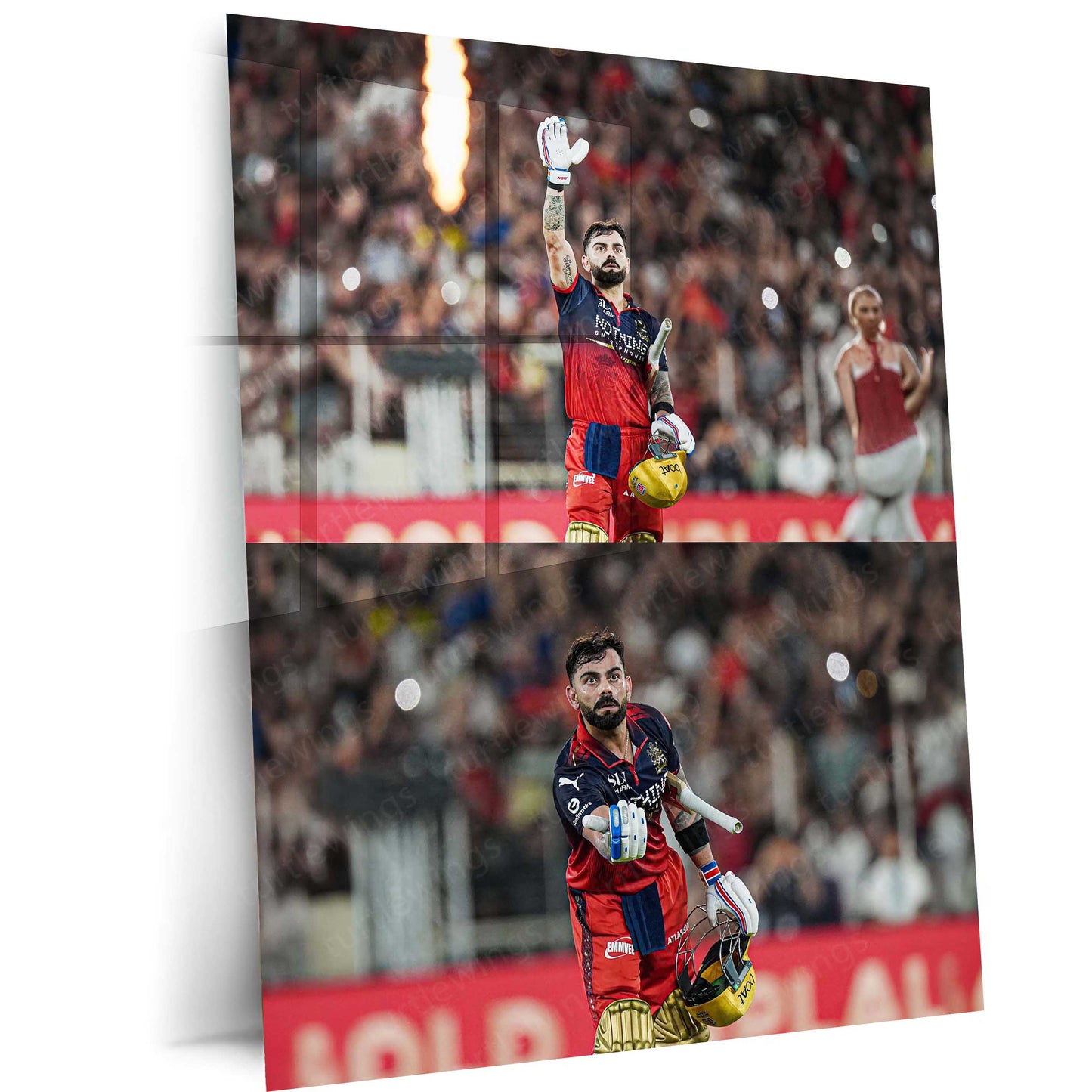 RCB virat Batting Celebration Metal Poster | IPL 2026 Cricket Champion Wall Art for Fans