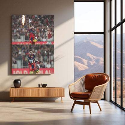 RCB virat Batting Celebration Metal Poster | IPL 2026 Cricket Champion Wall Art for Fans