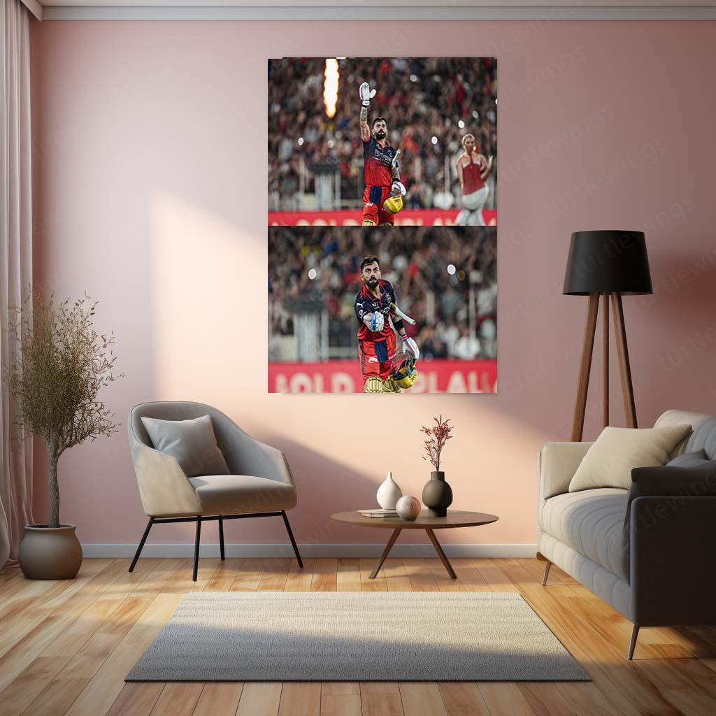 RCB virat Batting Celebration Metal Poster | IPL 2026 Cricket Champion Wall Art for Fans