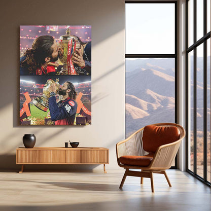 Rajat Patidar Trophy Celebration Metal Poster |  IPL 2026 RCB Champion Cricket Wall Art 01