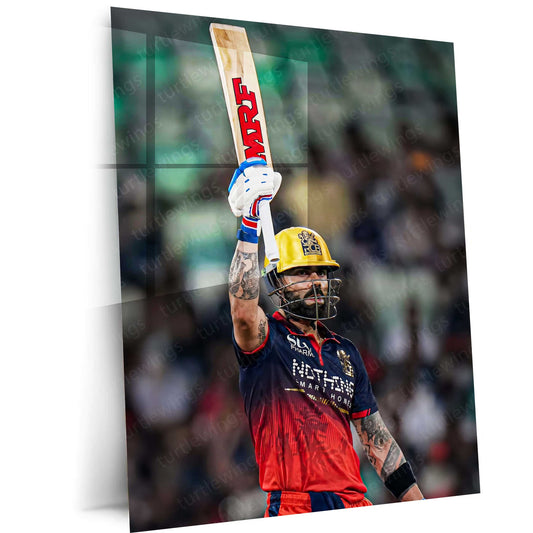 RCB virat Batting Celebration Metal Poster | IPL 2026 Cricket Champion Wall Art for Fans 01