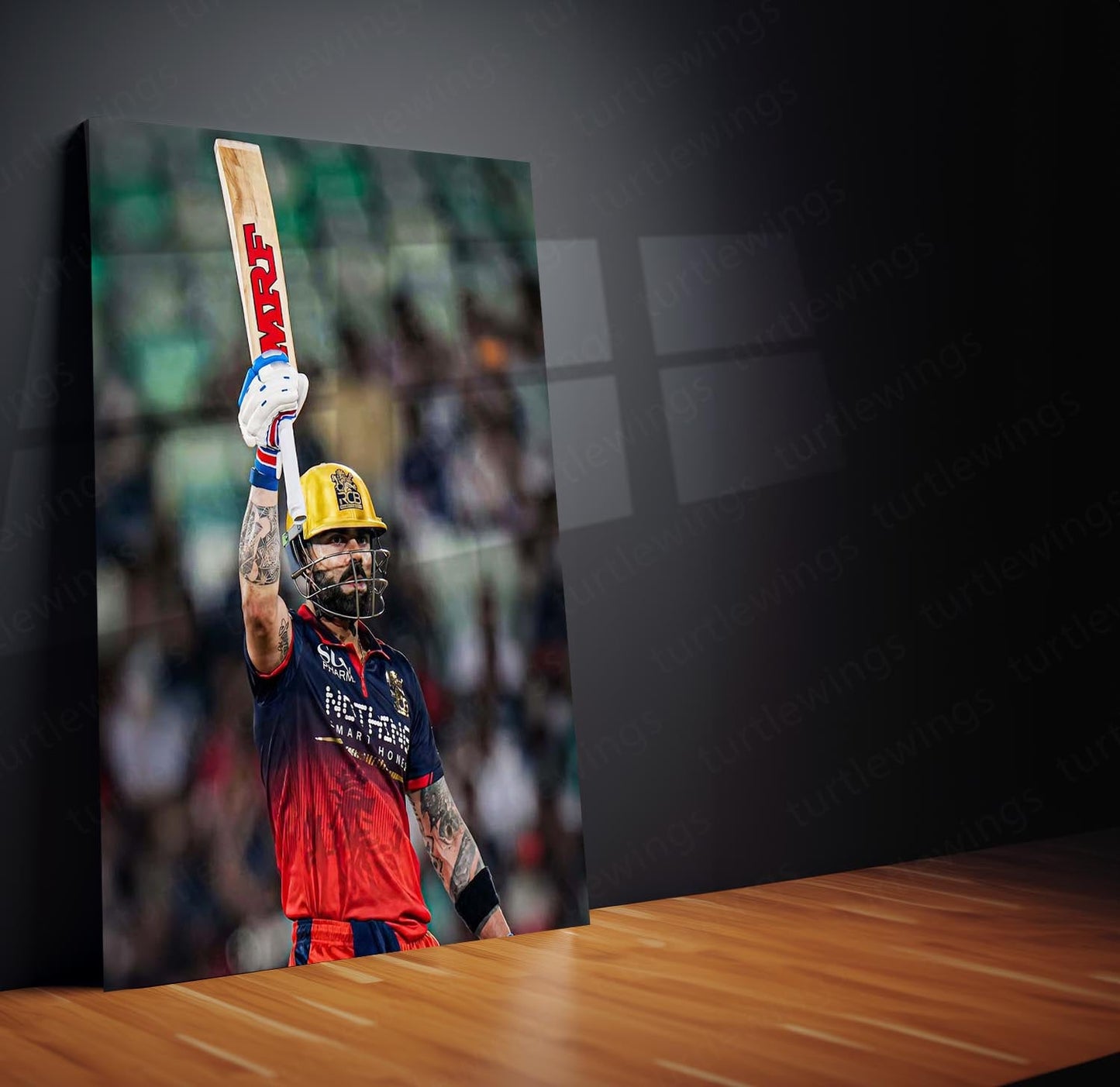 RCB virat Batting Celebration Metal Poster | IPL 2026 Cricket Champion Wall Art for Fans 01