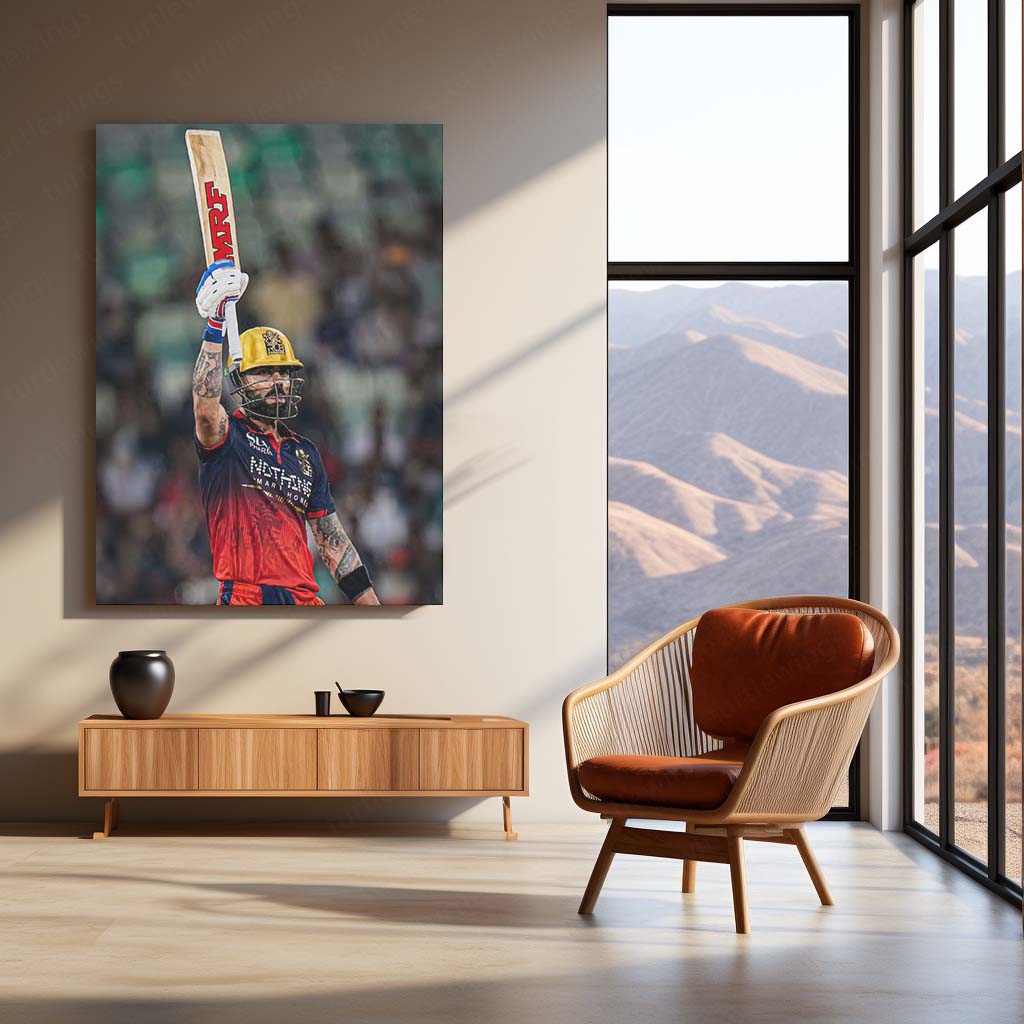 RCB virat Batting Celebration Metal Poster | IPL 2026 Cricket Champion Wall Art for Fans 01