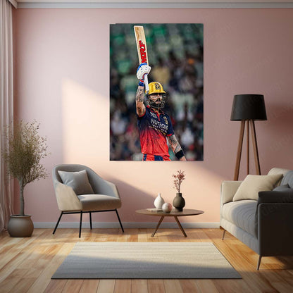 RCB virat Batting Celebration Metal Poster | IPL 2026 Cricket Champion Wall Art for Fans 01