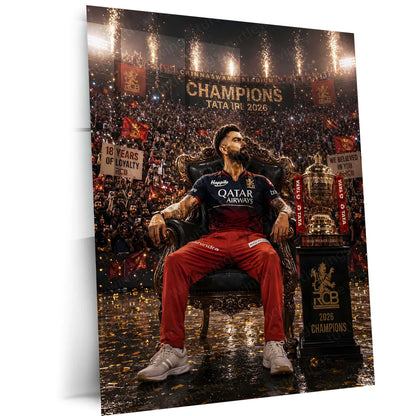RCB virat Batting Celebration Metal Poster | IPL 2026 Cricket Champion Wall Art for Fans 02