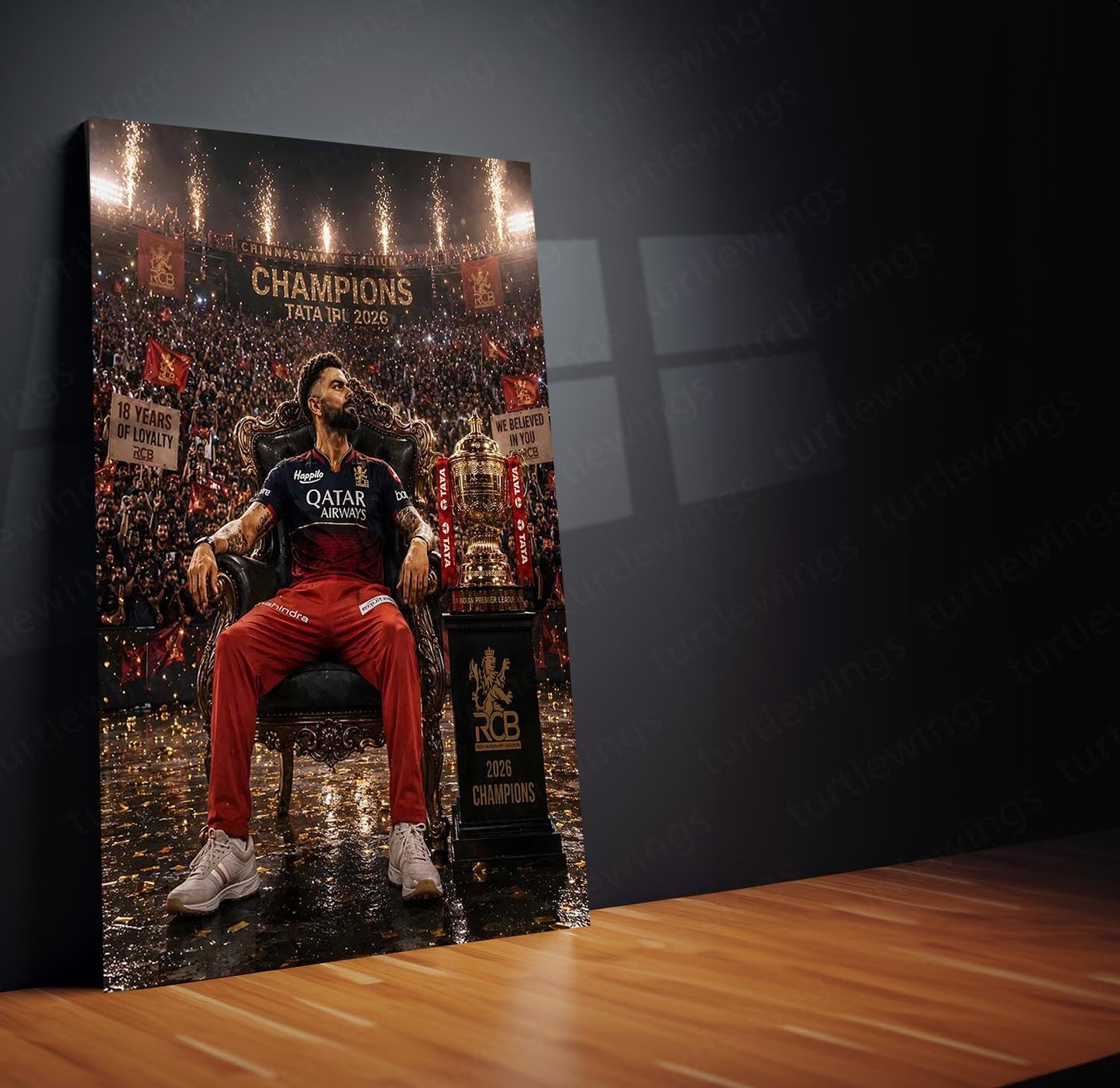 RCB virat Batting Celebration Metal Poster | IPL 2026 Cricket Champion Wall Art for Fans 02