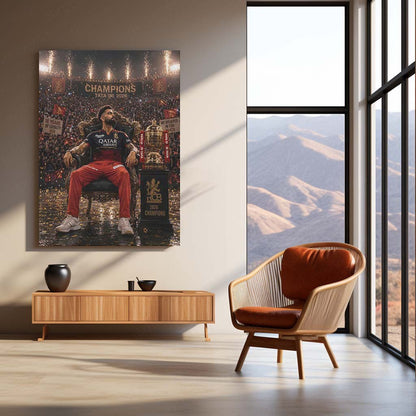 RCB virat Batting Celebration Metal Poster | IPL 2026 Cricket Champion Wall Art for Fans 02
